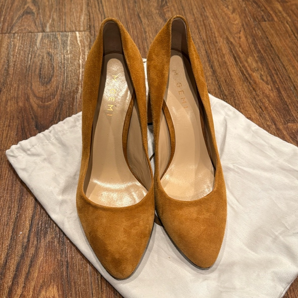 M. Gemi Suede Pointed-Toe Pumps in Cognac